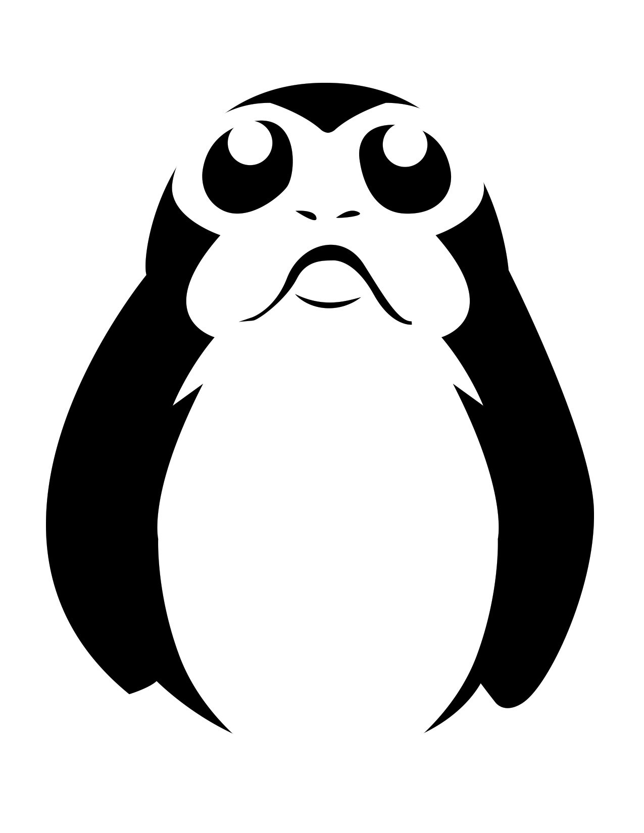 A porg depicted in a minimalist black-and-white graphic style.