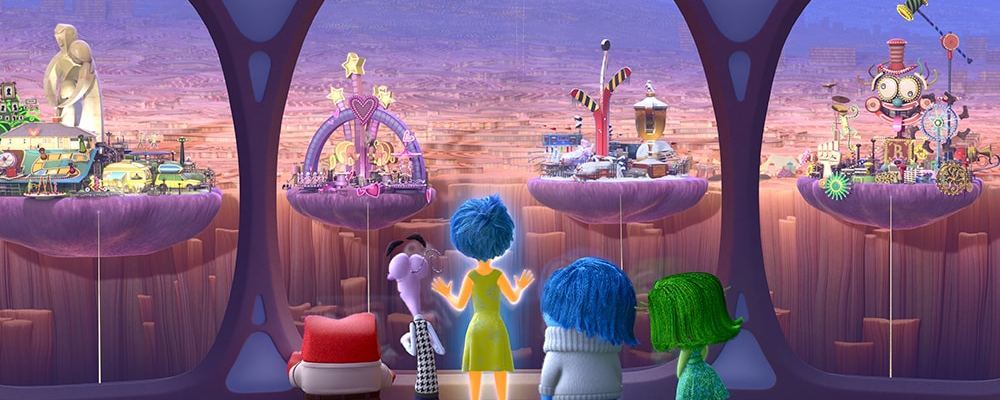 The emotions from Inside Out look out at the islands of personality.