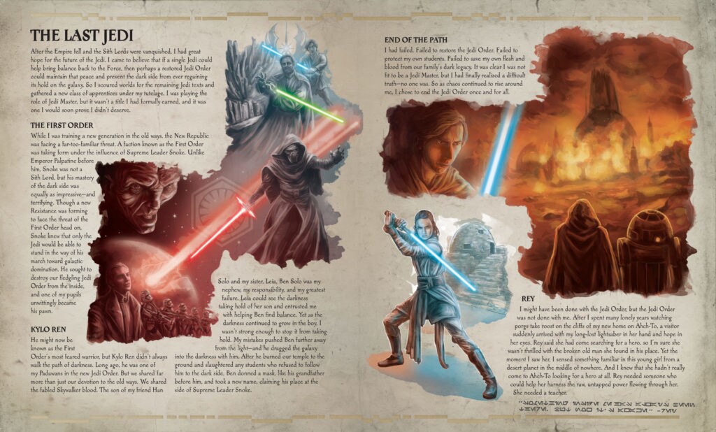 The Secrets of the Jedi - interior spread on the events of The Last Jedi