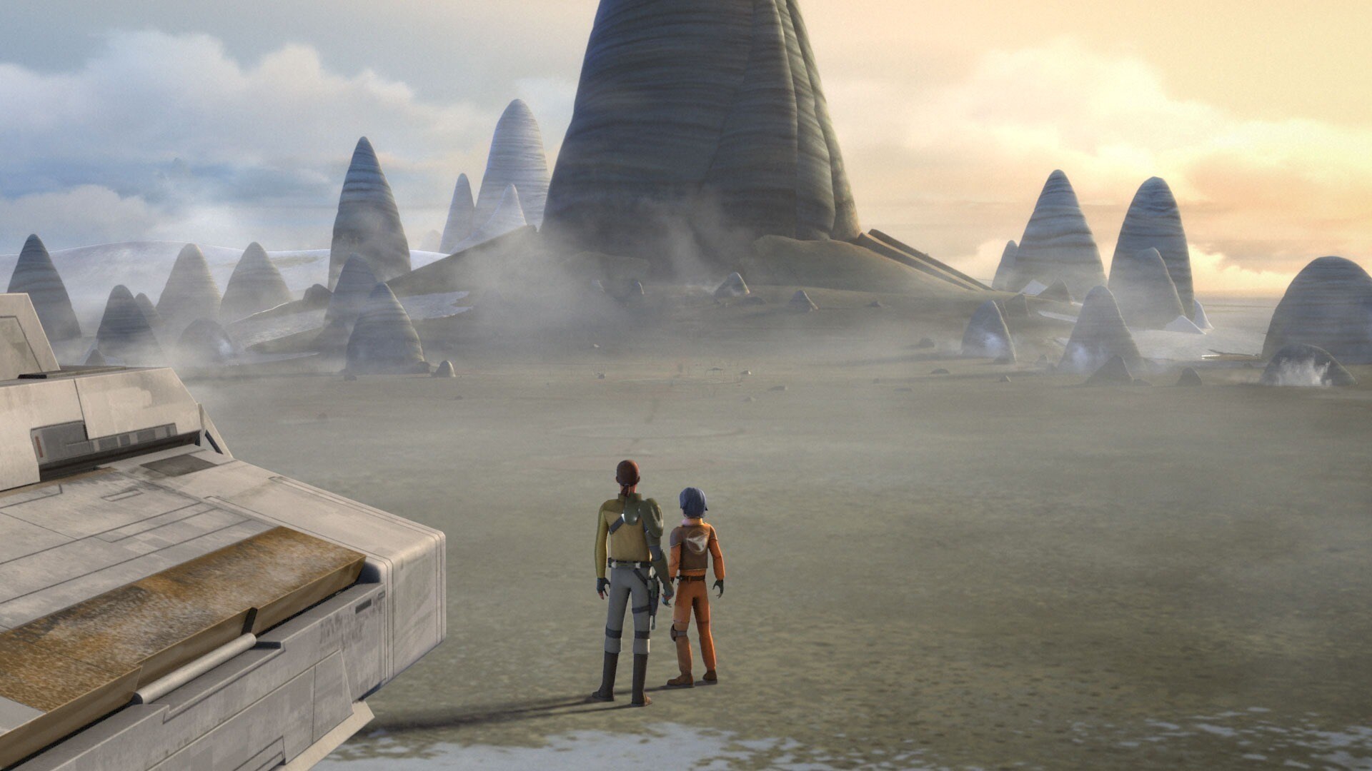 Kanan and Ezra outside a hidden Jedi Temple on Lothal