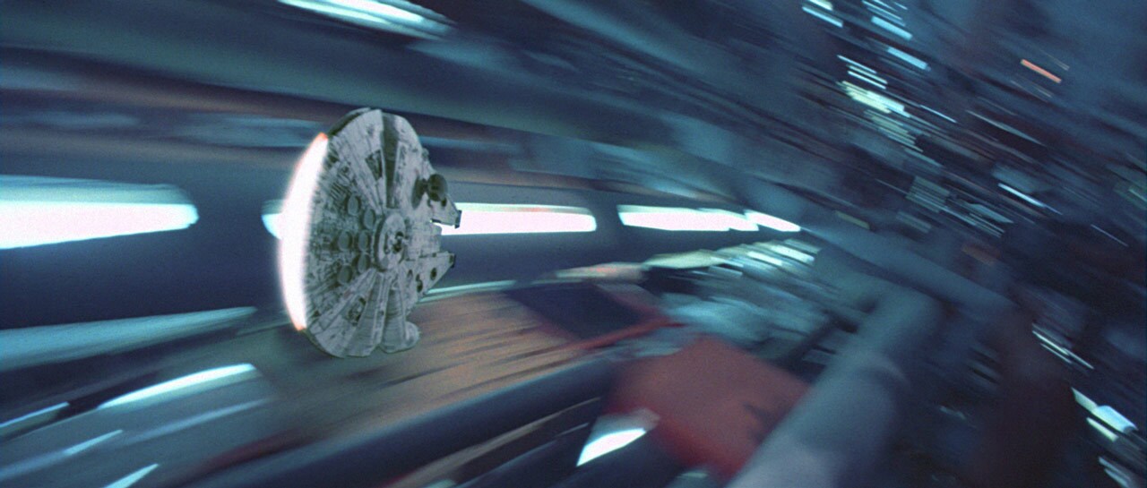 The Millennium Falcon in the Death Star in Star Wars: Return of the Jedi