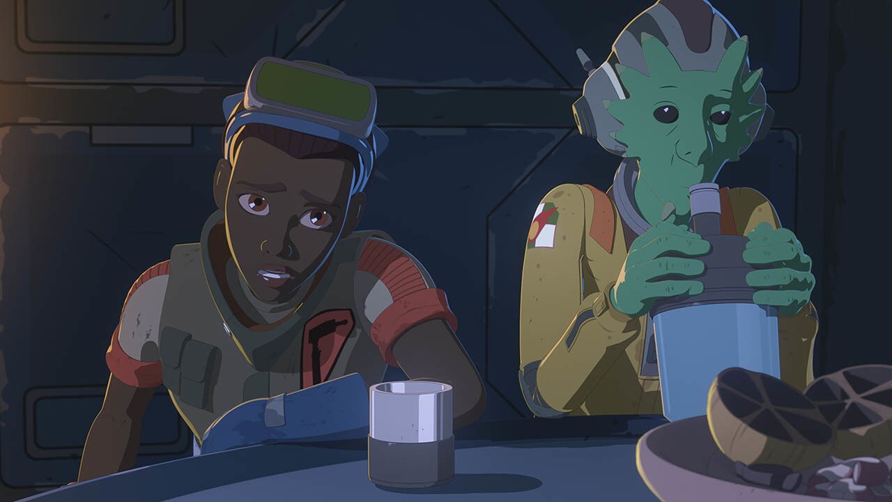 Tam and Neeku are seen in a scene from Star Wars Resistance.