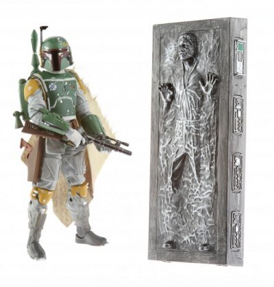 An action figure set featuring Boba Fett and Han Solo frozen in carbonite.