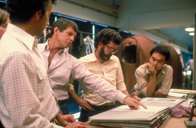 Producer Howard Kazanjian, Marquand, George Lucas, and costume designer Nilo Rodis-Jamero