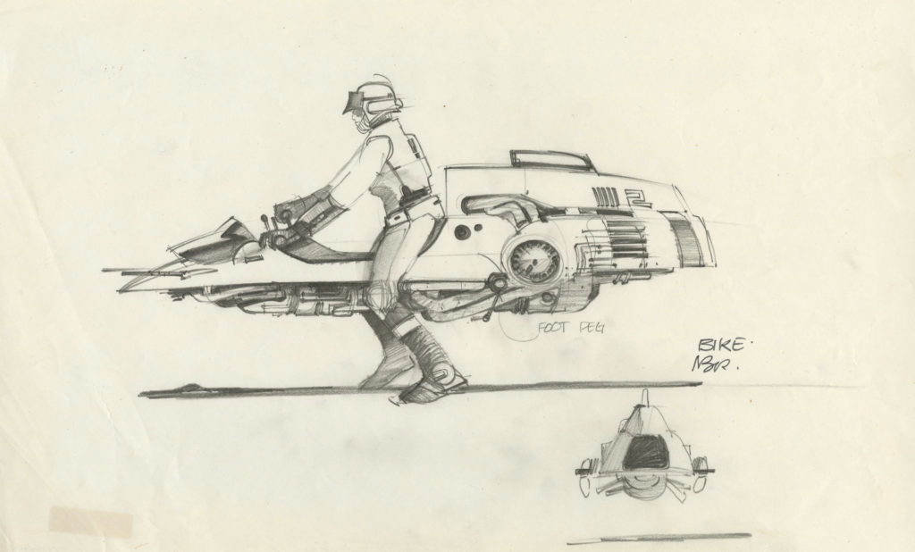 Speeder bike concept art from Return of the Jedi.