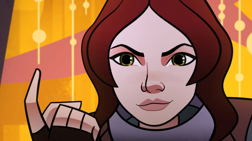 Jyn Erso motions with her index finger in Star Wars Forces of Destiny.