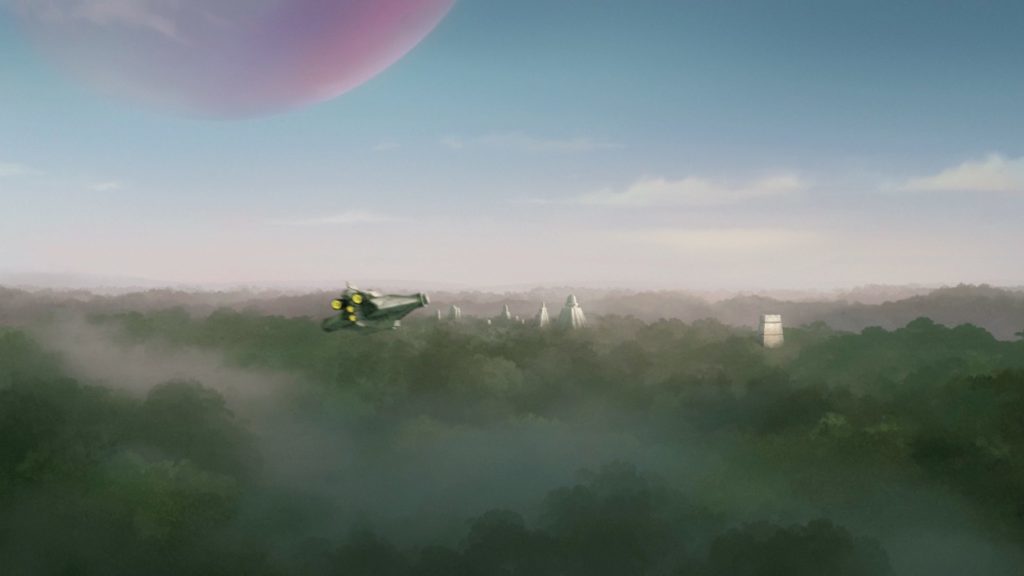 The Ghost lands on Yavin 4.