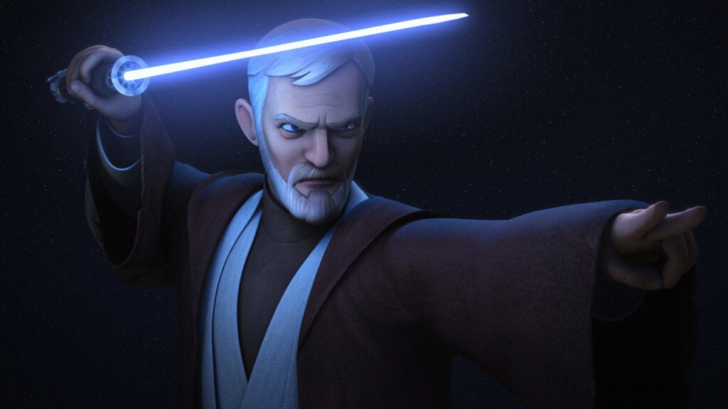 Obi-Wan Kenobi wields his lightsaber in Star Wars Rebels.