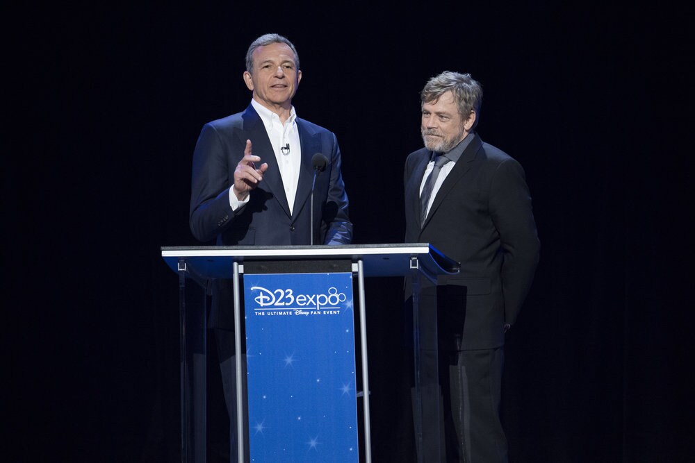 Bob Iger and Mark Hamill on stage at the Disney Legends Awards.