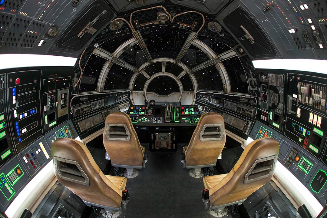 Inside Millennium Falcon/em>: Smugglers Run, you can take the helm aboard the fastest hunk of junk in the galaxy. (Joshua Sudock/Disney Parks)
