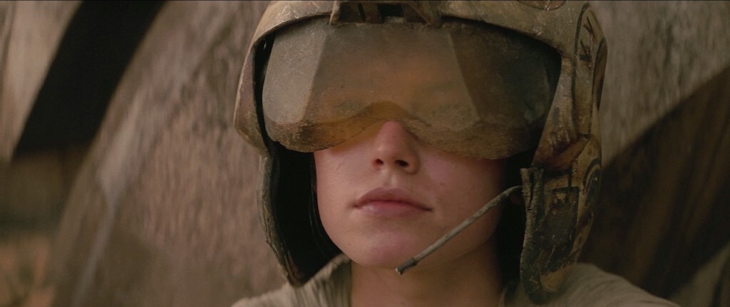 The Force Awakens - Rey with a Rebel pilot helmet on