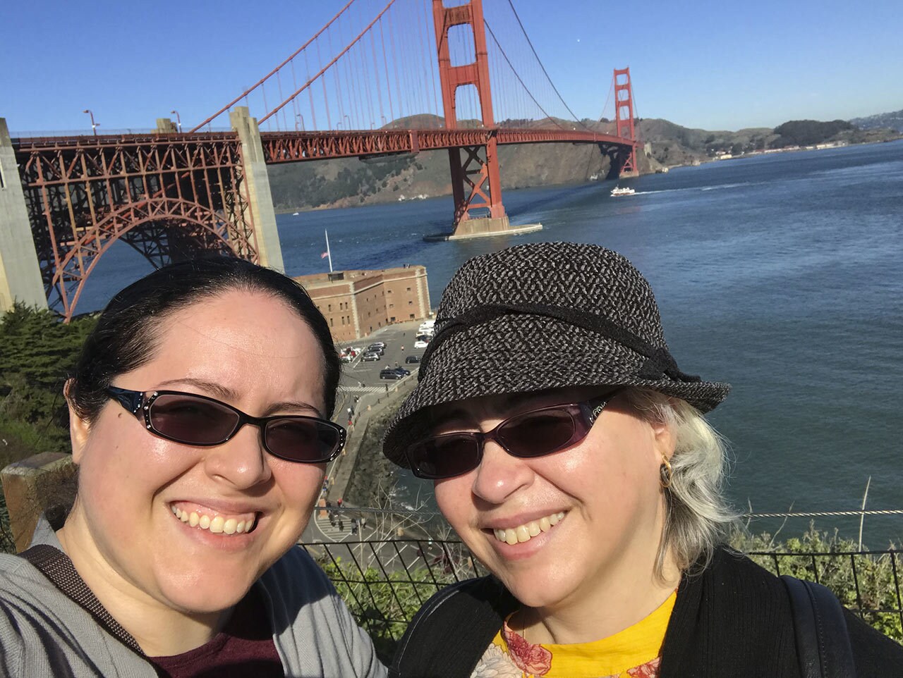 Johna and Maria visiting the Golden Gate Bridge