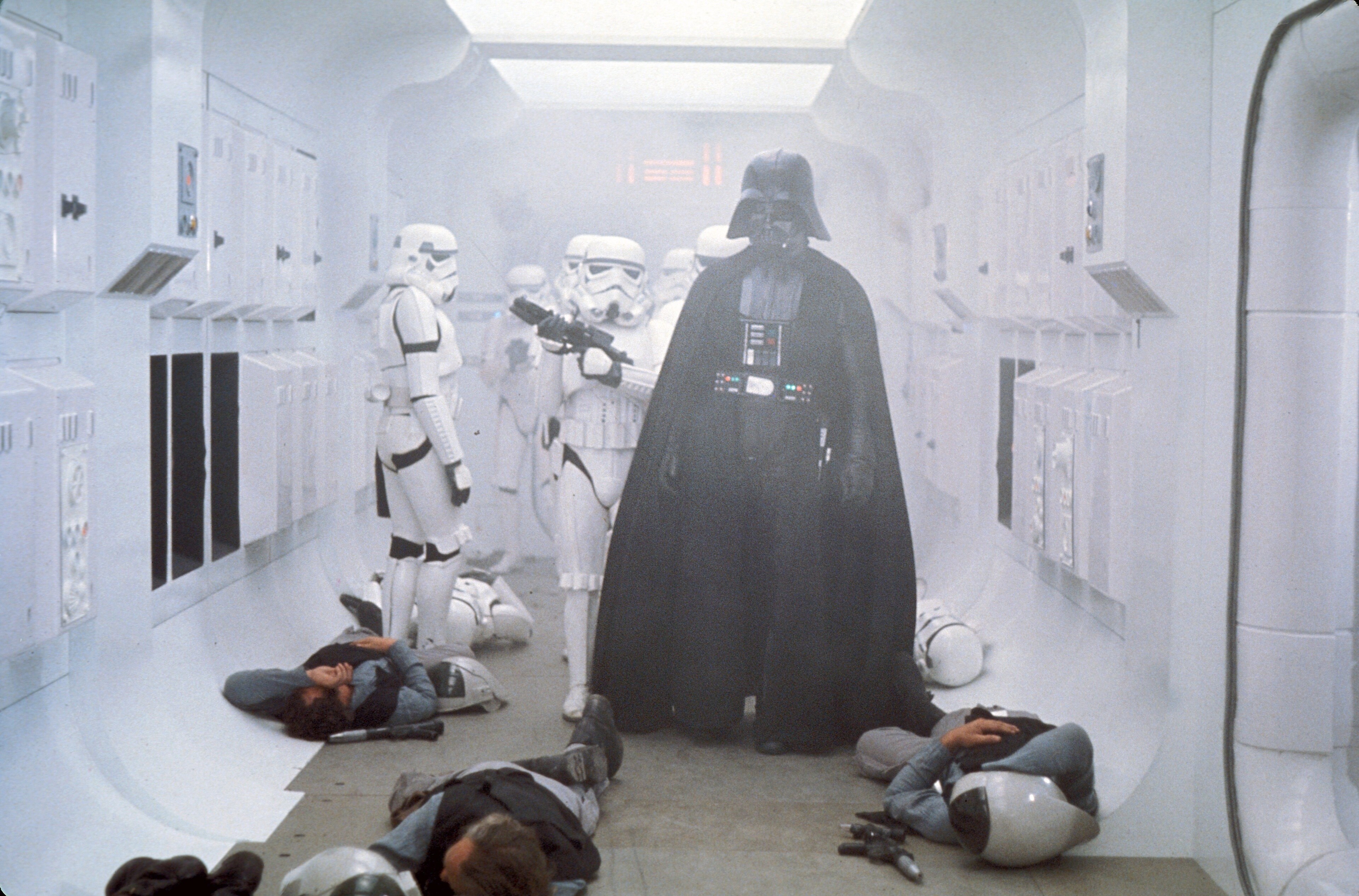 Stormtroopers secured the Tantive IV and searched for the stolen plans for the Death Star, but re...