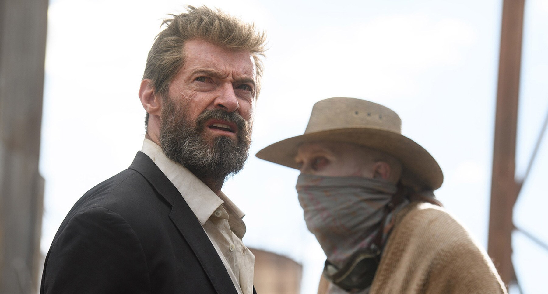 Hugh Jackman (as Logan) and Stephen Merchant (as Caliban) in "Logan"