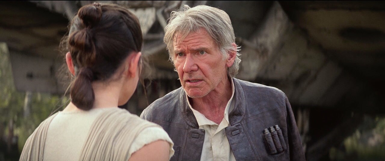Han Solo talks to Rey on Takodana.