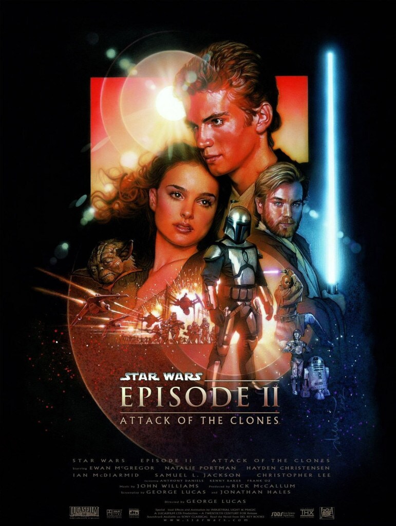 The theatrical poster for Attack of the Clones, featuring several characters.