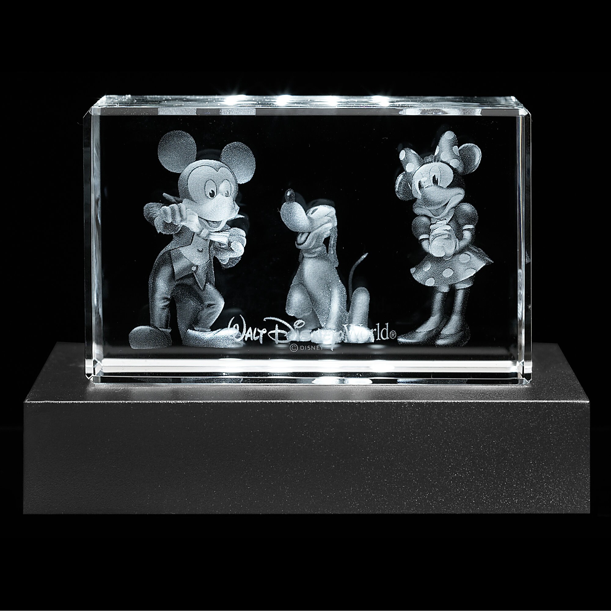 Mickey and Minnie Mouse, and Pluto Laser Cube by Arribas - Walt Disney World