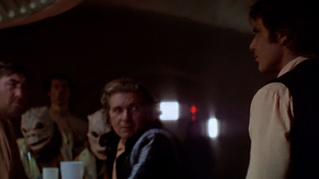 Han Solo receives curious looks in the Mos Eisley cantina in Star Wars: A New Hope.