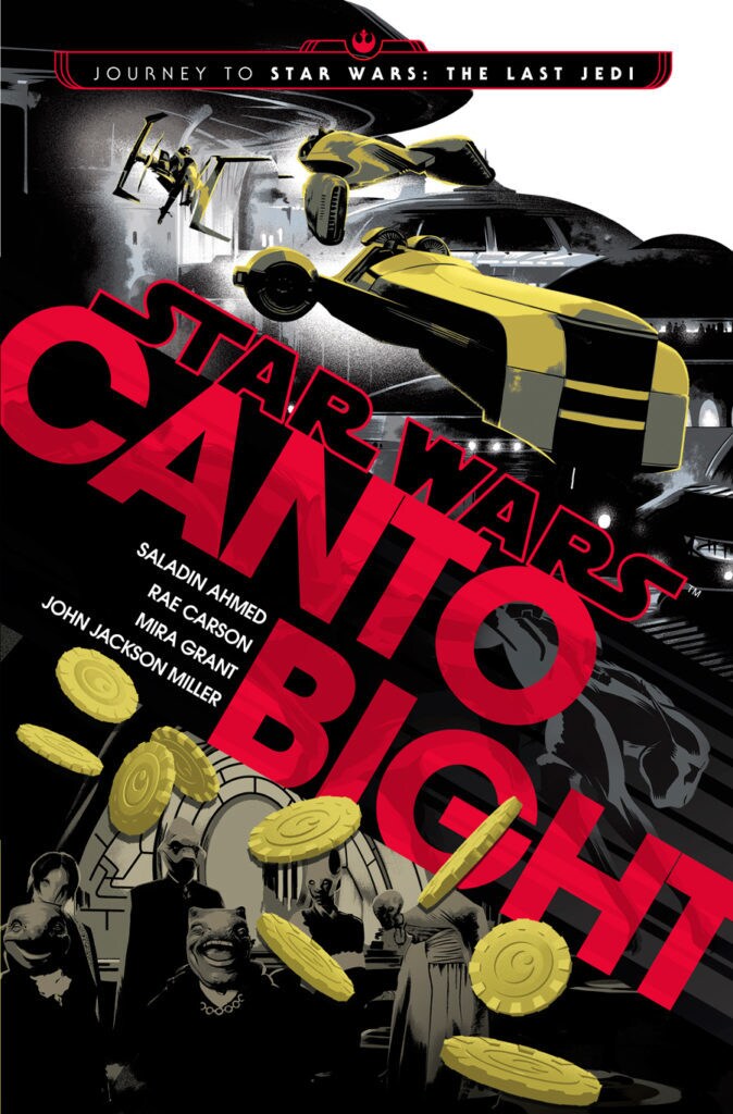 Coins and vehicles on the cover of Star Wars: Canto Bight.