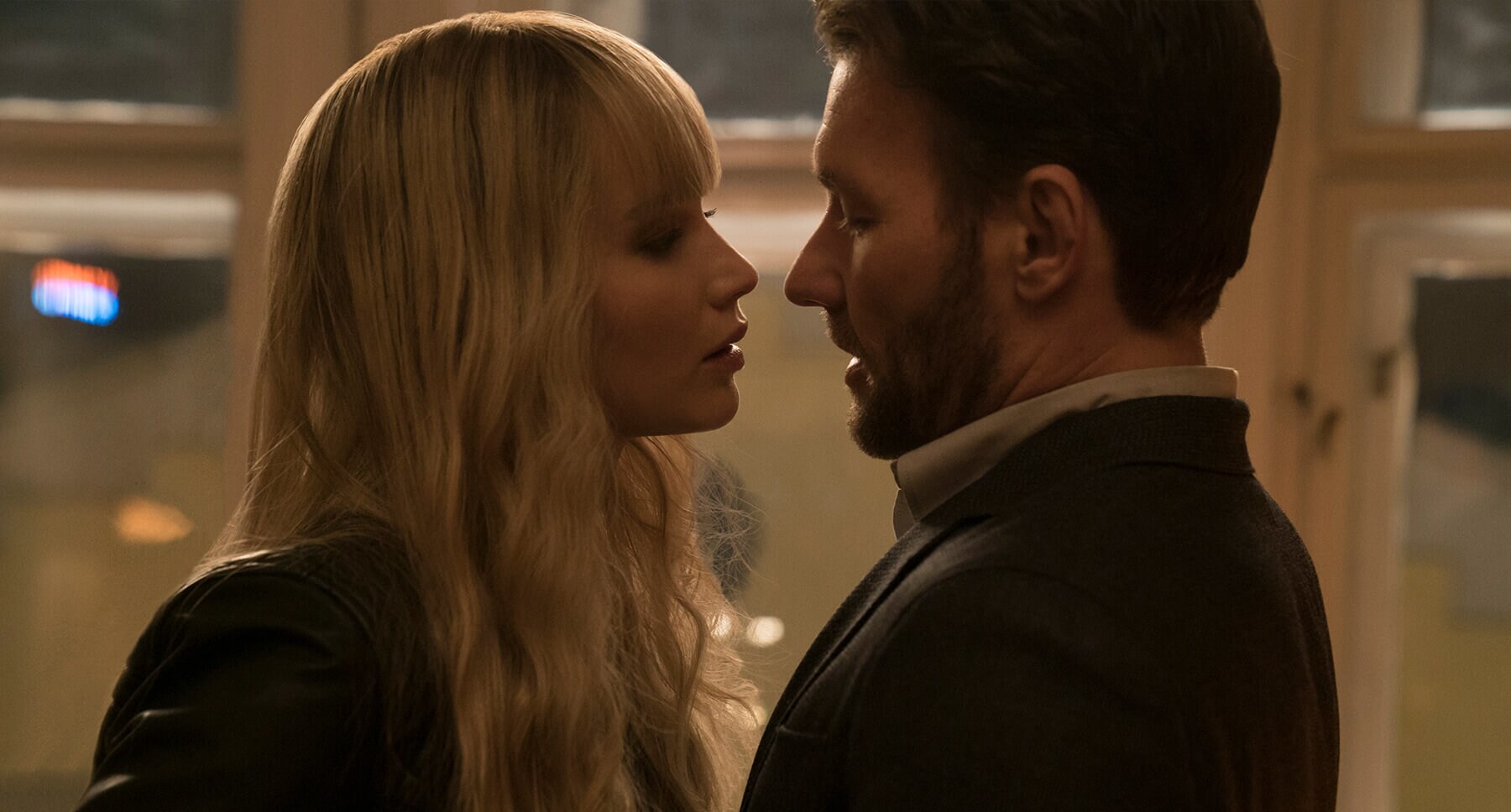 Joel Edgerton (as Nate Nash) and Jennifer Lawrence (as Dominika Egorova) in "Red Sparrow"