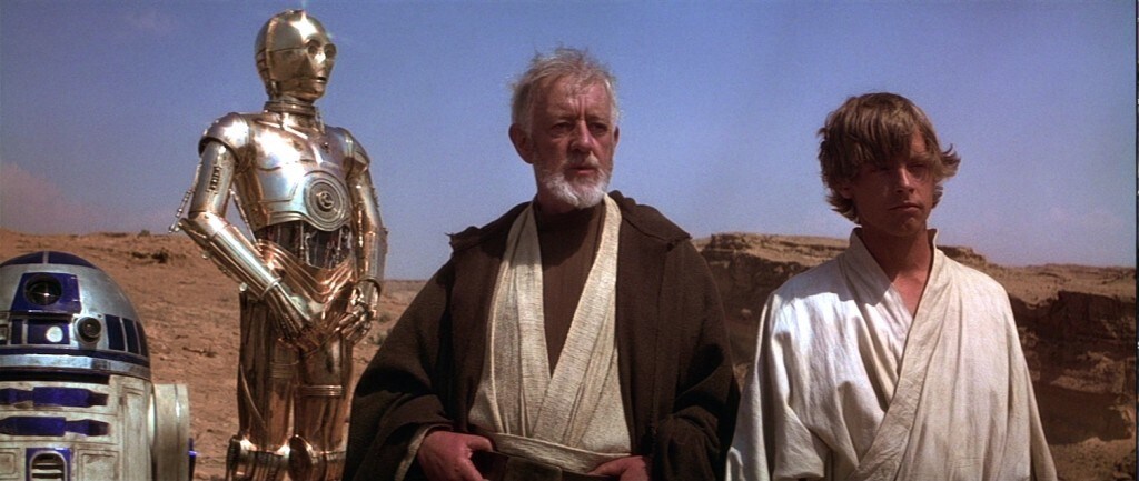 A New Hope - Luke, Ben Kenobi, C-3PO, R2-D2 on Tatooine