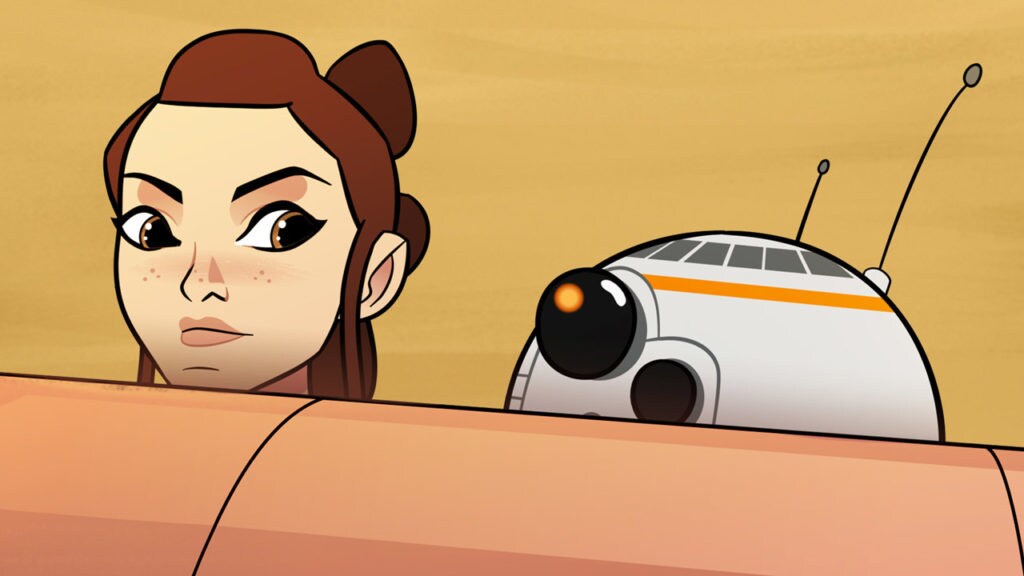 Rey and BB-8 hide in Forces of Destiny.