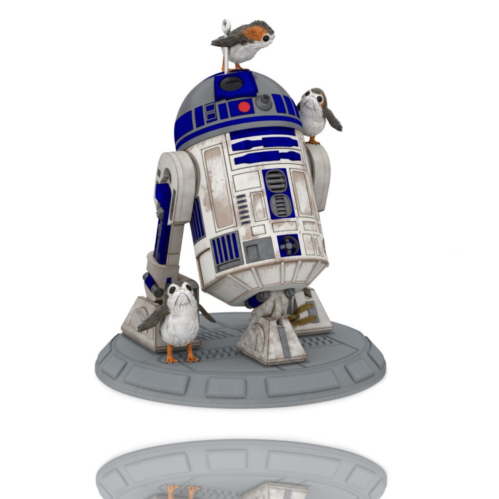 An R2-D2 with porgs Christmas ornament by Hallmark.