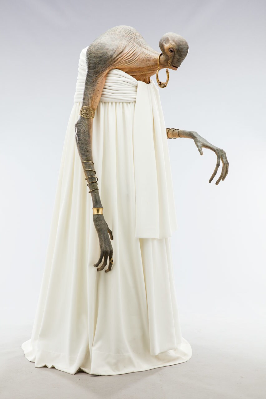 Lexo Sooger in a long white robe and gold necklace and bracelets.