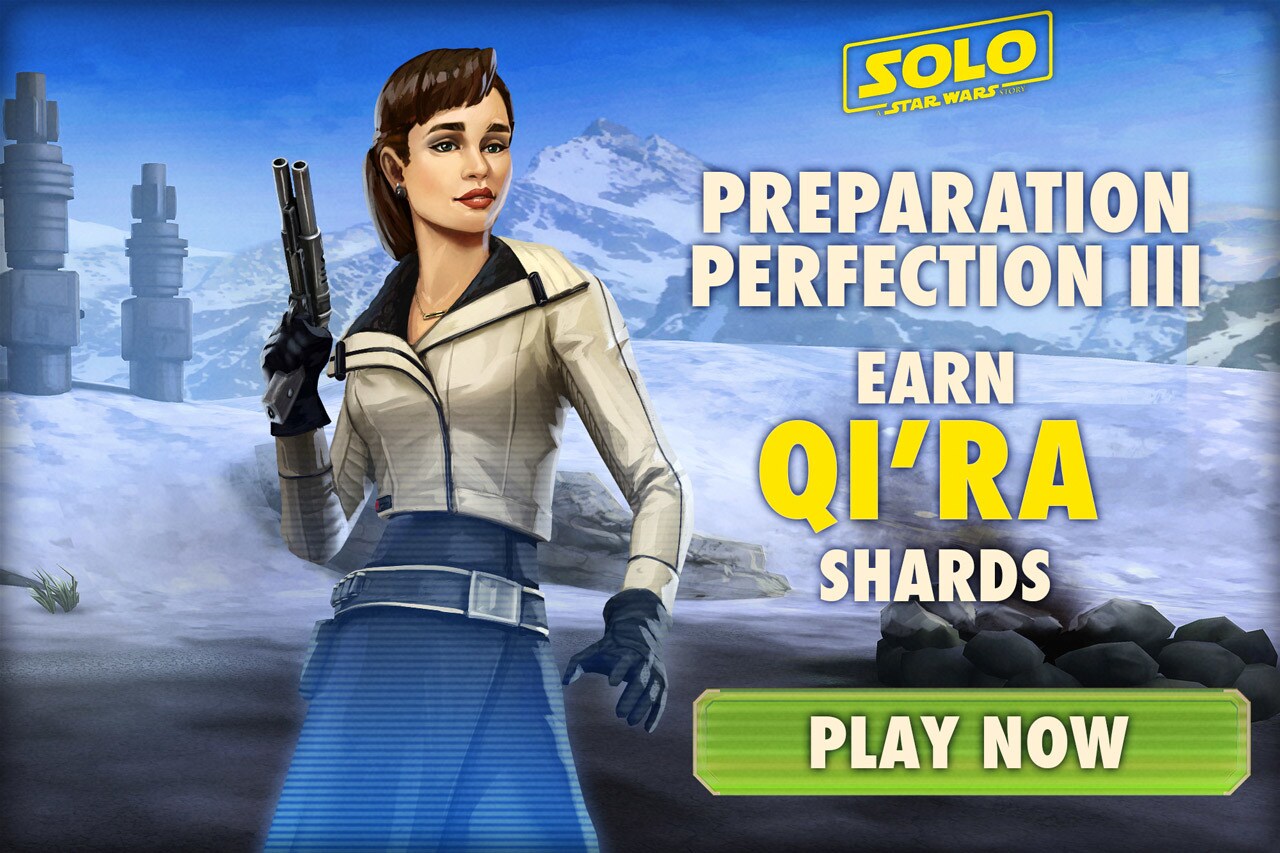 Qi'ra stands with a blaster in promotional art for the video game Galaxy of Heroes.