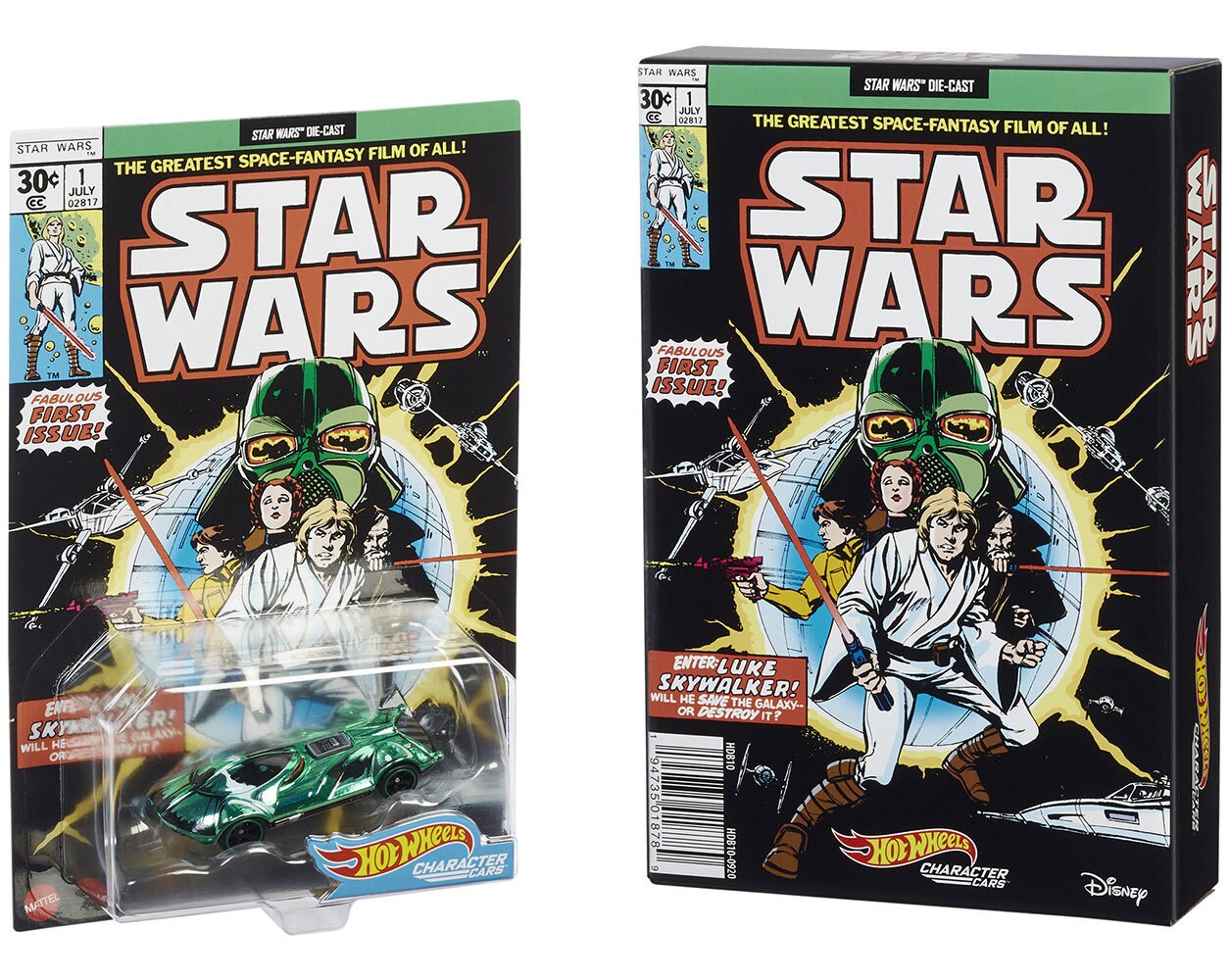 Hot Wheels Star Wars Green Darth Vader Character Car in packaging