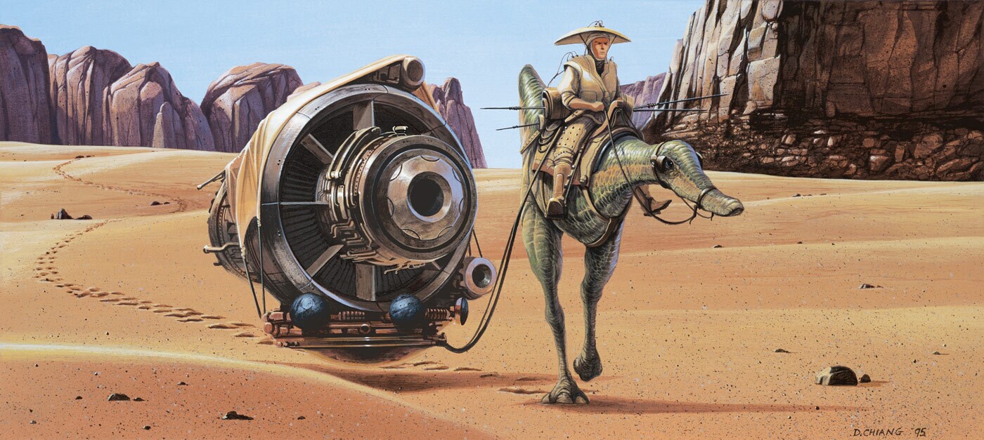 Concept art by Doug Chiang inspired by Asian farmers returning from the field for 1999's Star Wars: The Phantom Menace.