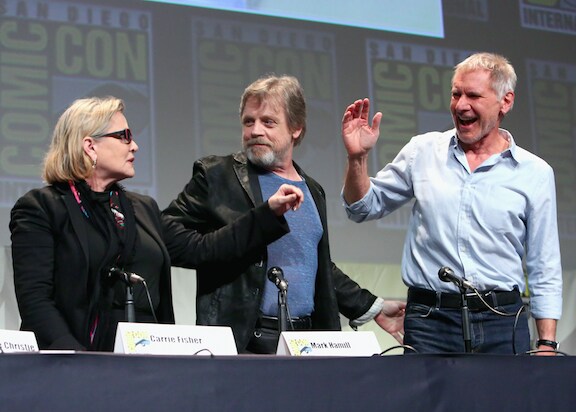 Carrie Fisher, Mark Hamill and Harrison Ford at San Diego Comic-Con 2015