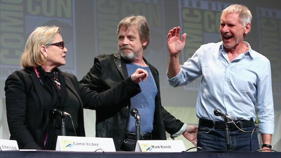 Carrie Fisher, Mark Hamill and Harrison Ford at San Diego Comic-Con 2015