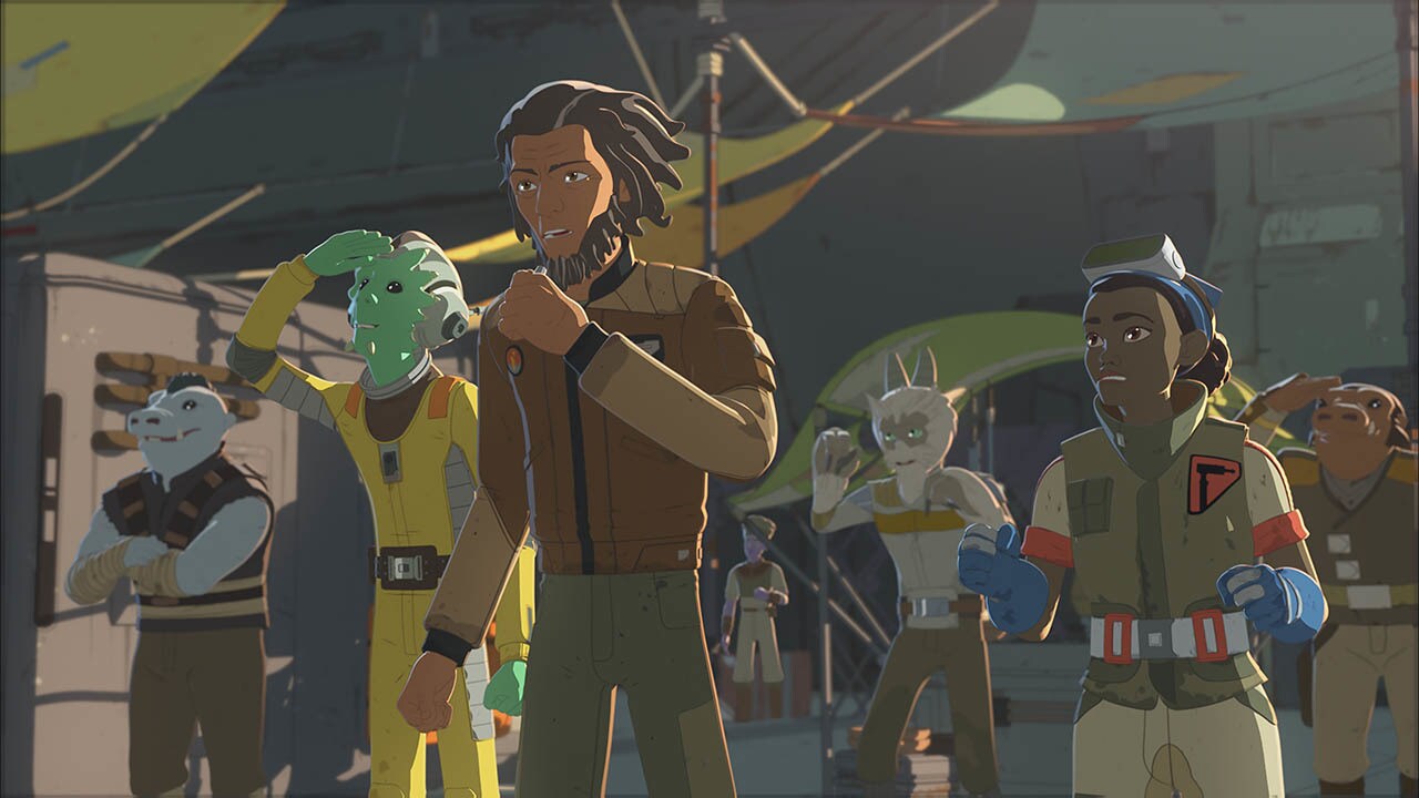 Tam and some of Team Fireball are seen in a scene from Star Wars Resistance.