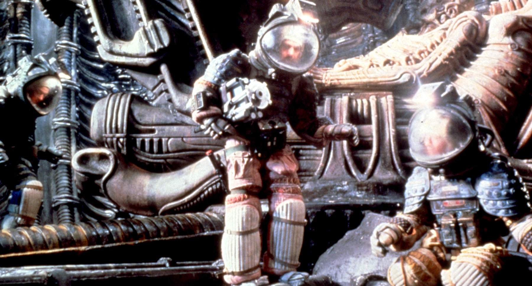 Three characters in space suits in the movie "Alien"