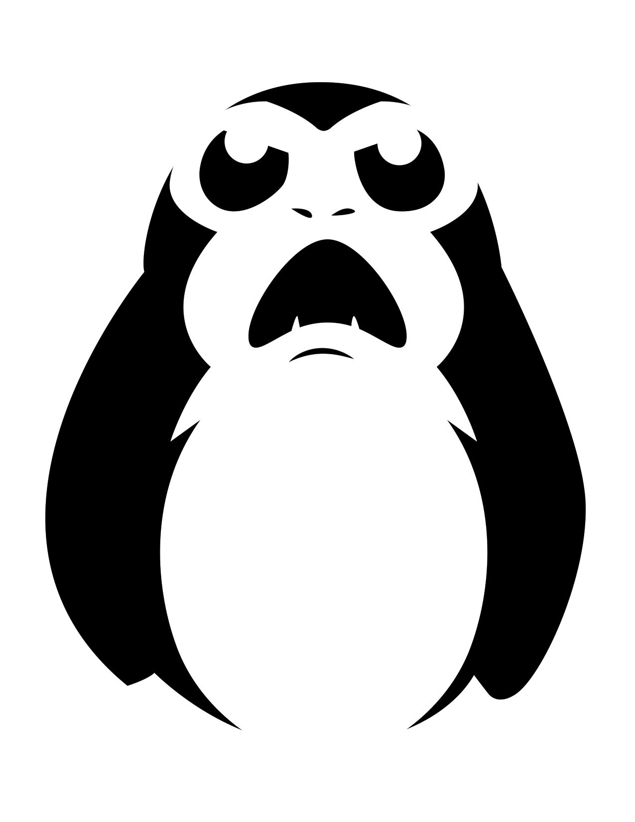 An angry porg jack-o'-lantern stencil.