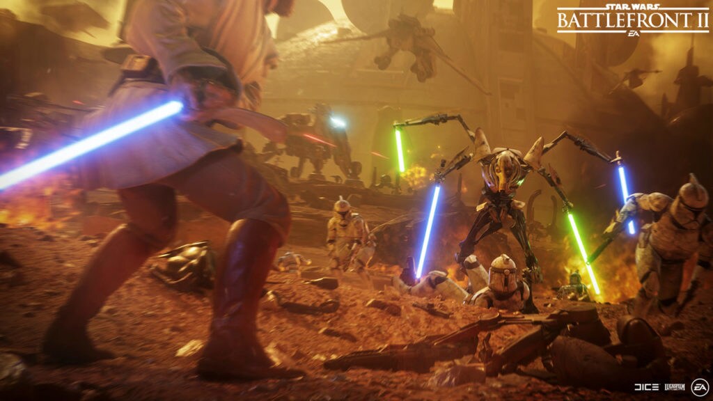 General Grievous versus Obi-Wan Kenobi in Star Wars Battlefront II.