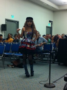 This fangirl wore a custom Spiderman dress with some very cool spider web tights!