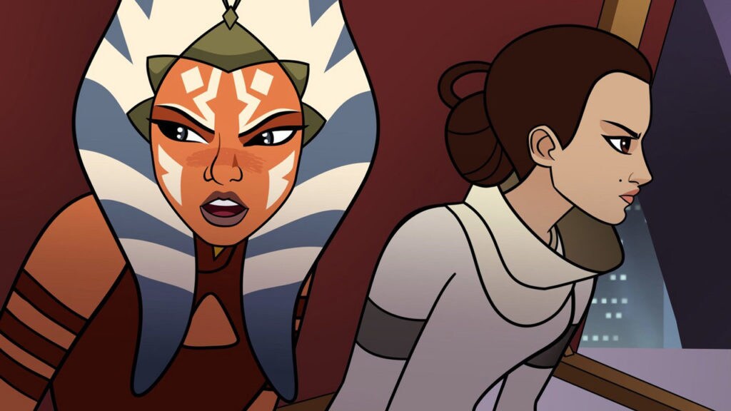 Ahsoka Tano stands beside Queen Amidala, who looks out a window, in Star Wars Forces of Destiny.