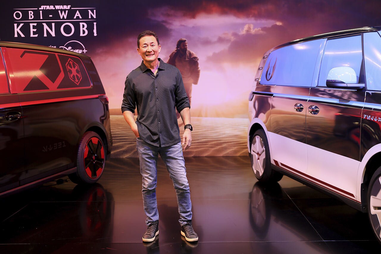 Doug Chiang with Lucasfilm and Volkswagen’s Darth Vader and Obi-Wan Vehicles