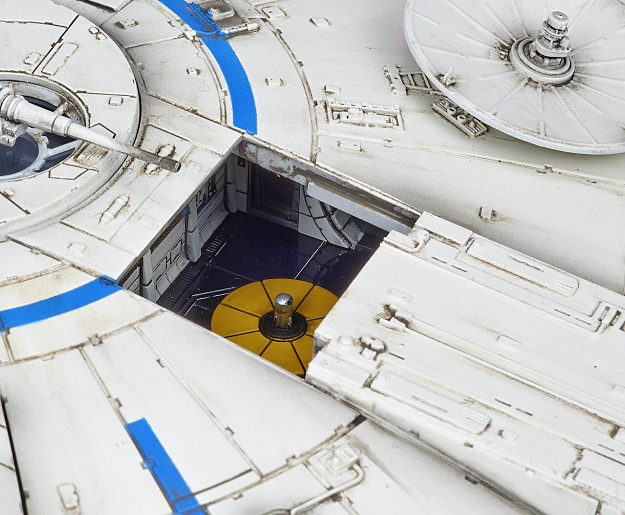 A view of the lounge on a model Millennium Falcon by Bandai.