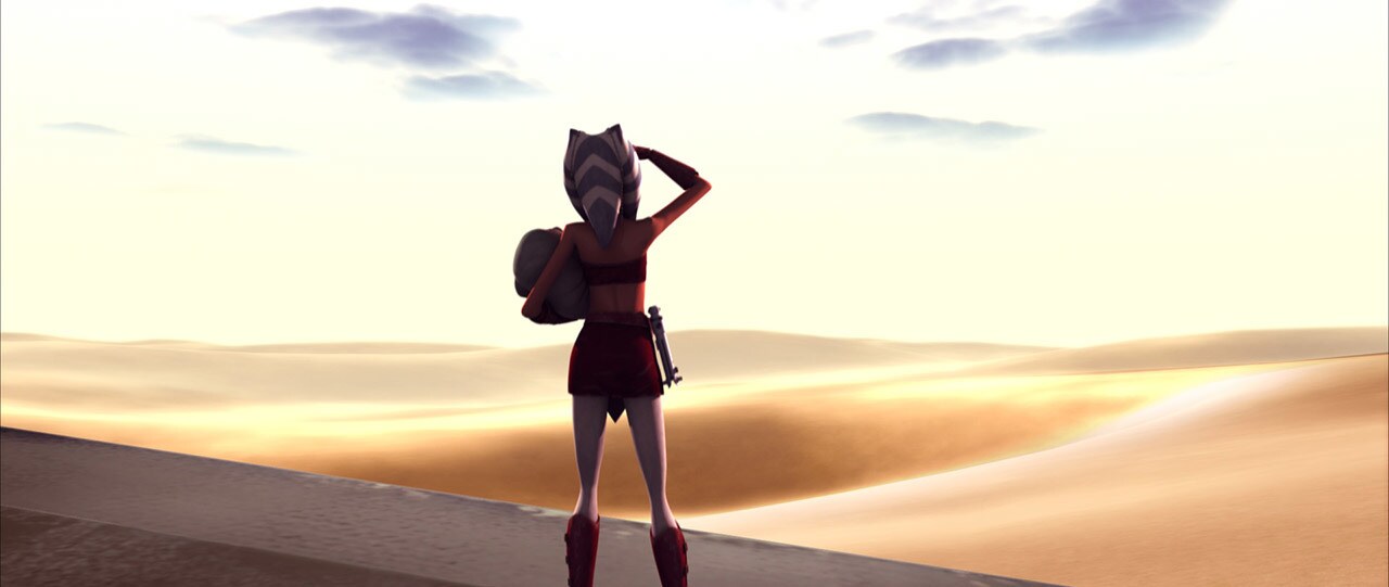 Ahsoka Tano looks out over a desert.