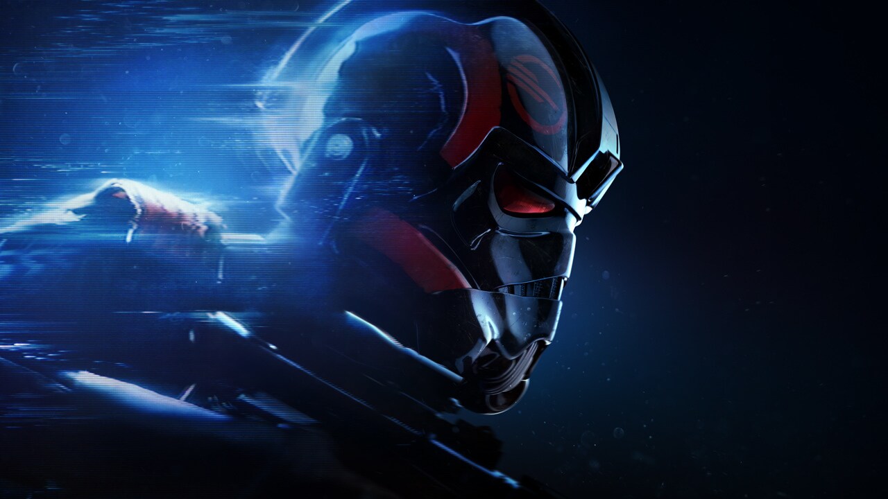 A profile view of Commander Iden Versio brandishing a TL-50 Heavy Repeater in a promotional image for the Star Wars Battlefront II video game.