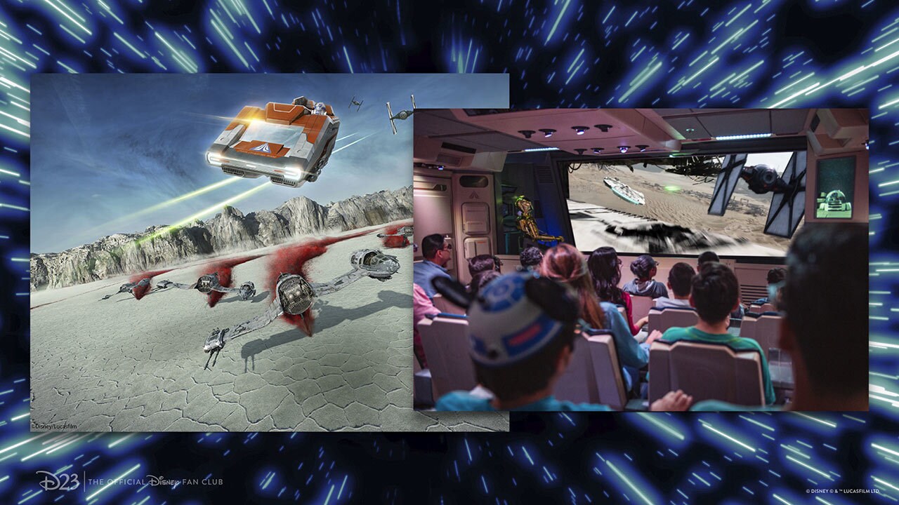 The Star Tours ride and concept art of Crait