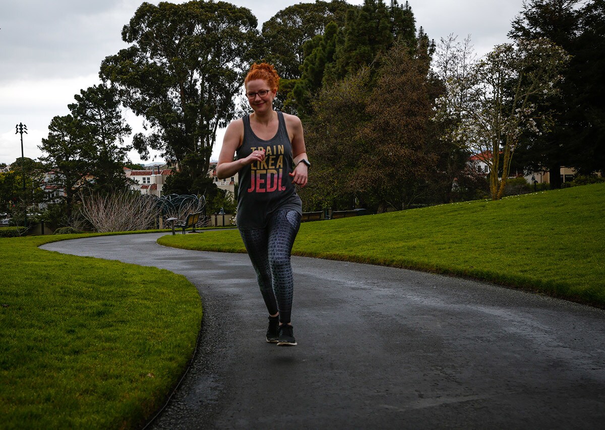 Writer and Star Wars fan Kristin Baver runs while training for a runDisney Star Wars event.