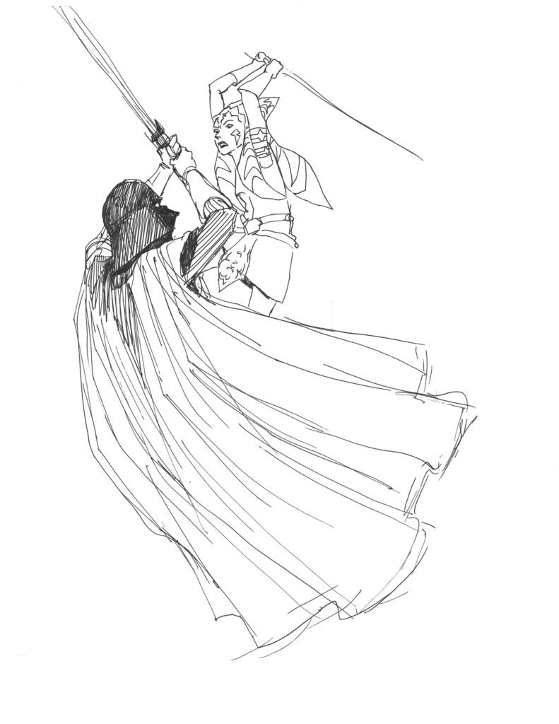 Star Wars Rebels - Ahsoka vs. Darth Vader sketch by Dave Filoni