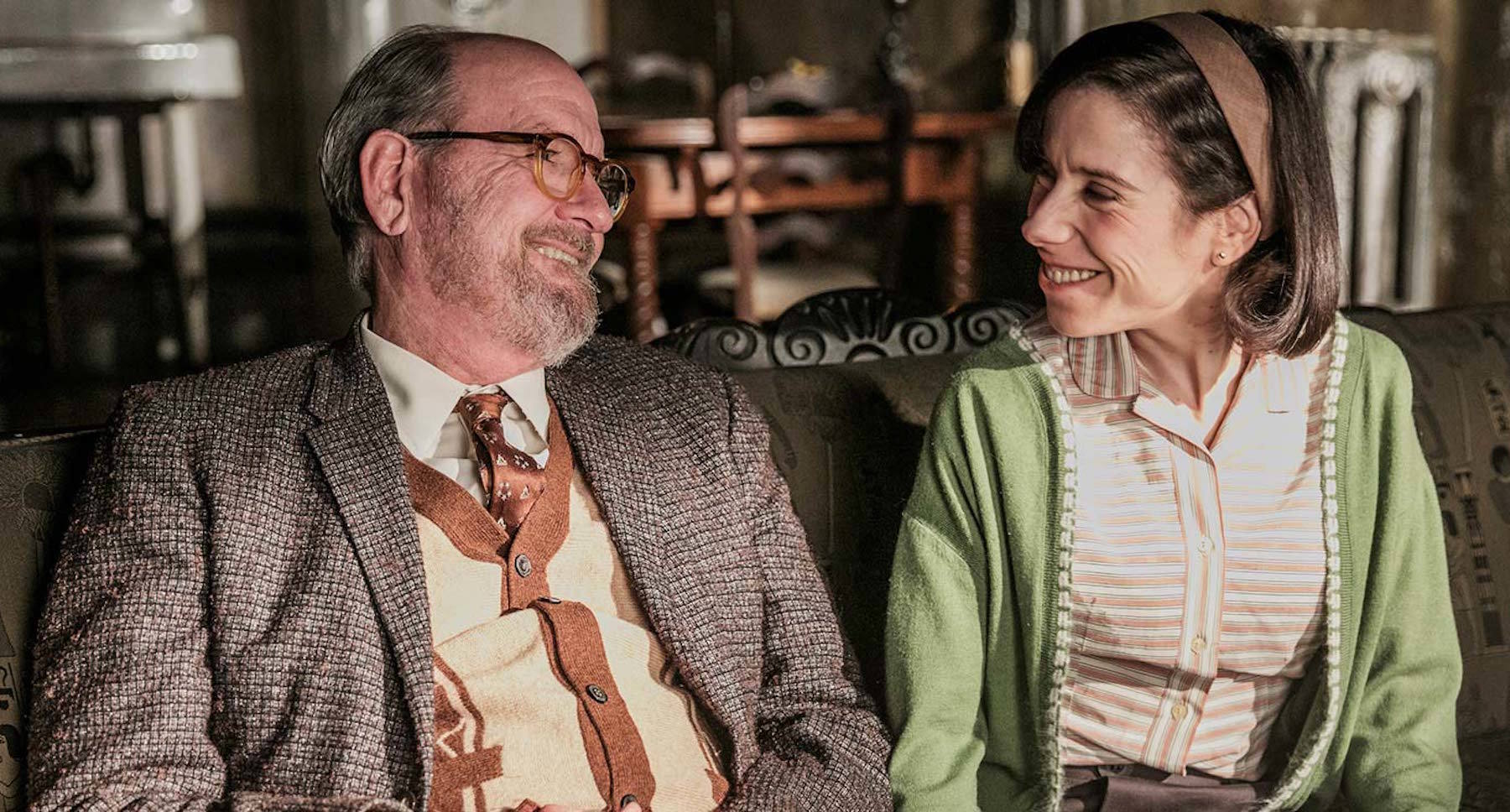 Richard Jenkins and Sally Hawkins sitting on a sofa in "The Shape of Water"