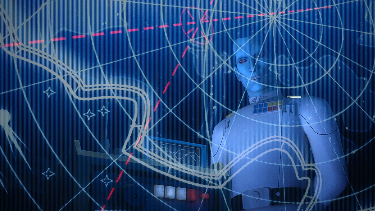 Grand Admiral Thrawn studies a radar map.