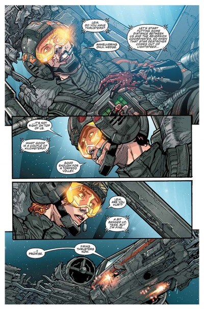 Wedge and Leia communicate over comms in their X-Wings in the Star Wars #6 comic.