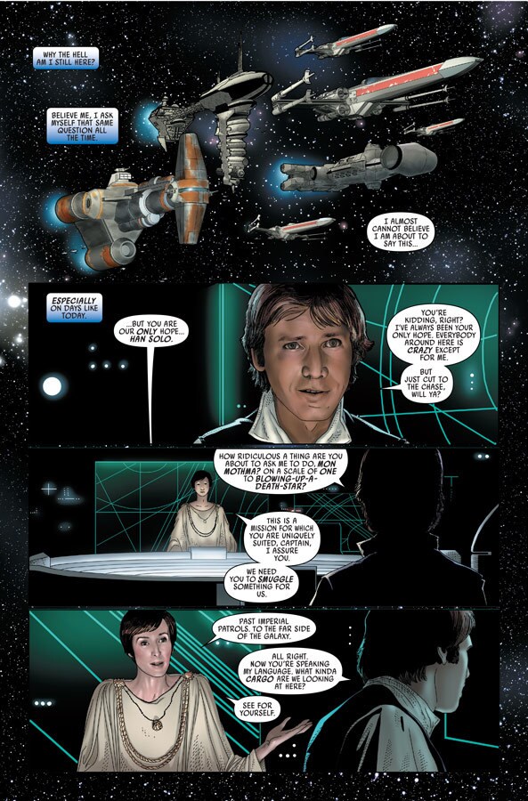 Mon Mothma asks for Han Solo's help in Marvel's Star Wars comic book series.